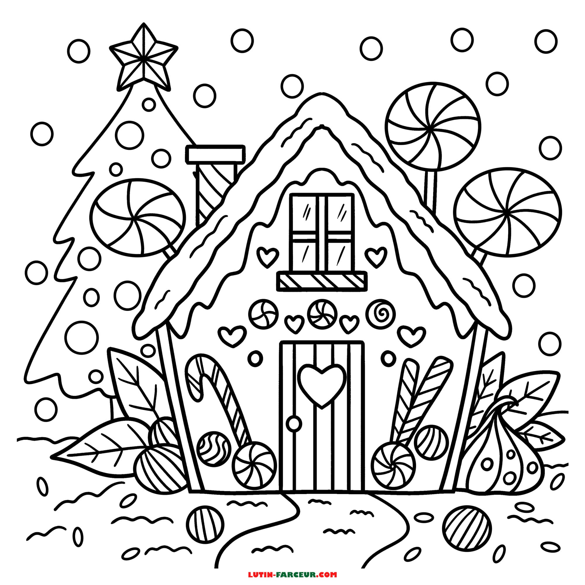 Coloriage de village de Noël à imprimer en format A4 gratuit