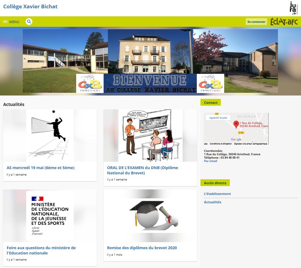 Capture d'écran du portail de connexion ENT pour les collèges de la région
