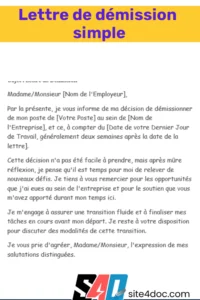 Modèle de lettre de démission simple pour lycéens à télécharger