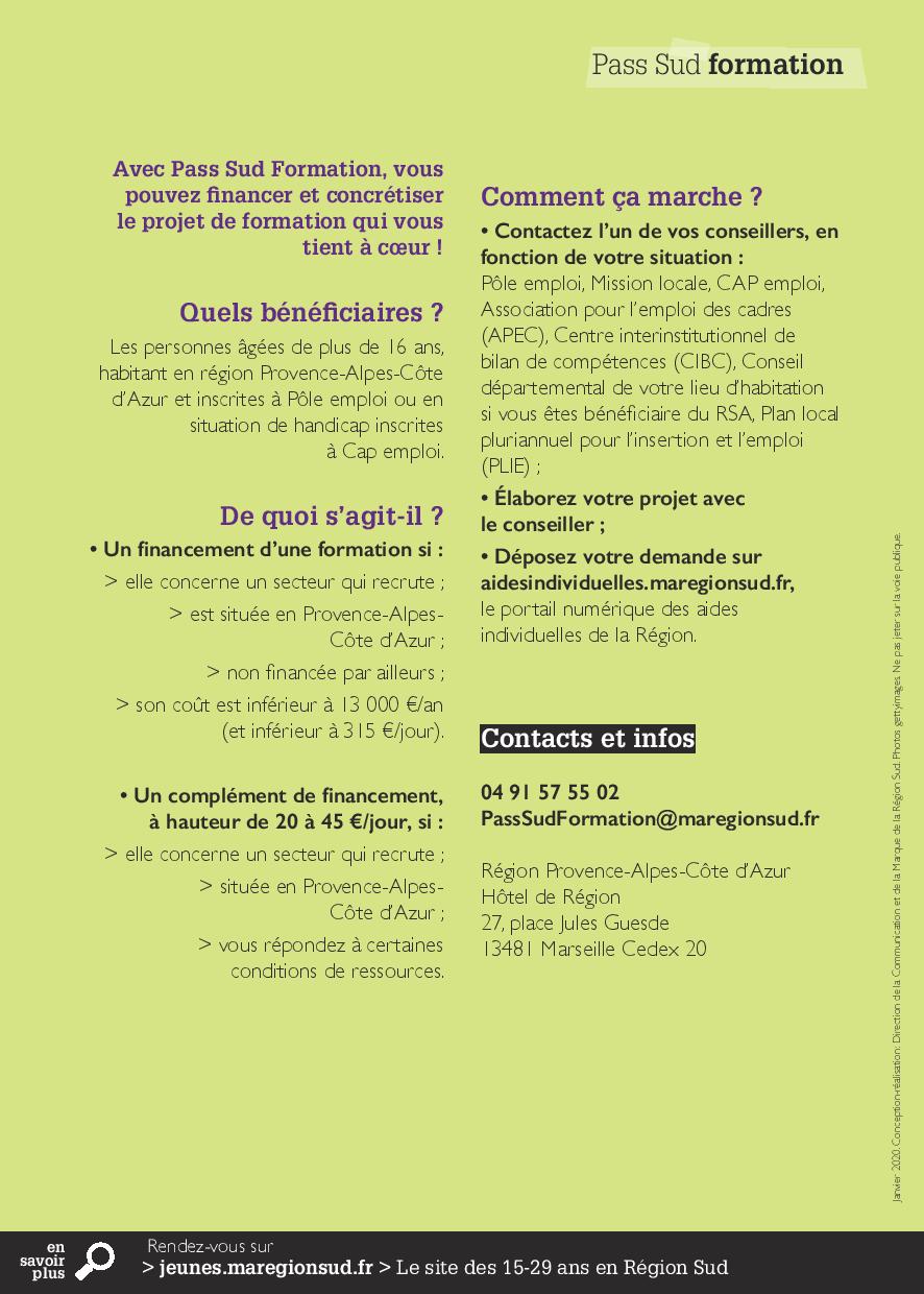 Visuel officiel du Pass Sud Formation pour les jeunes en région Sud