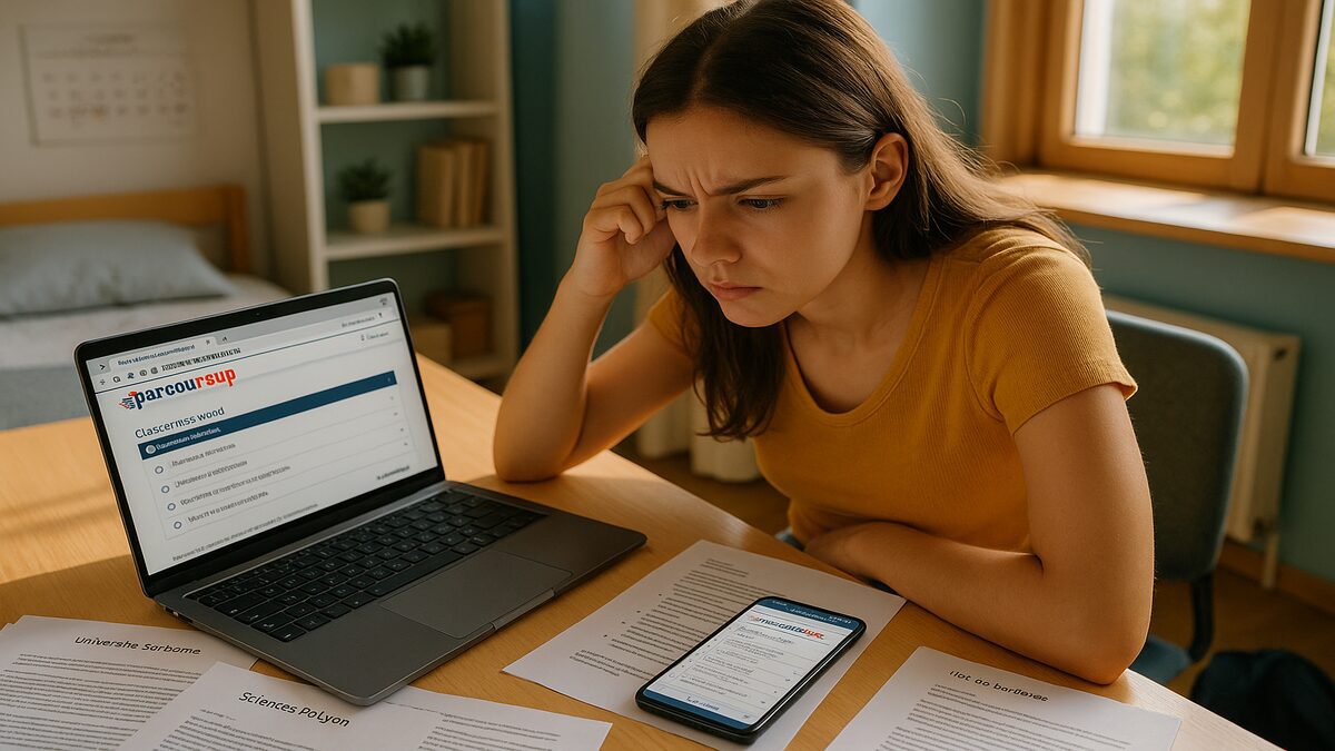 Lycéens consultent Parcoursup pour classer leurs vœux en attente
